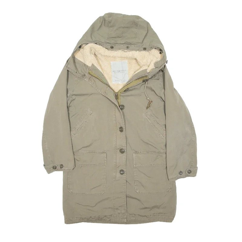 RALPH LAUREN Denim & Supply Sherpa Lined Parka Canvas Coat Green Womens S