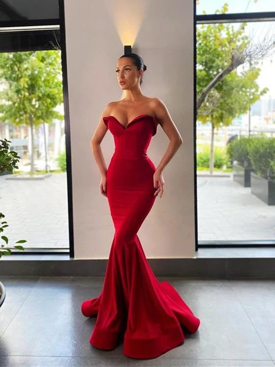 Sweetheart Long Mermaid Red Prom Dresses, Fitted Prom Dresses, New Arrival Prom Dresses,DS2651