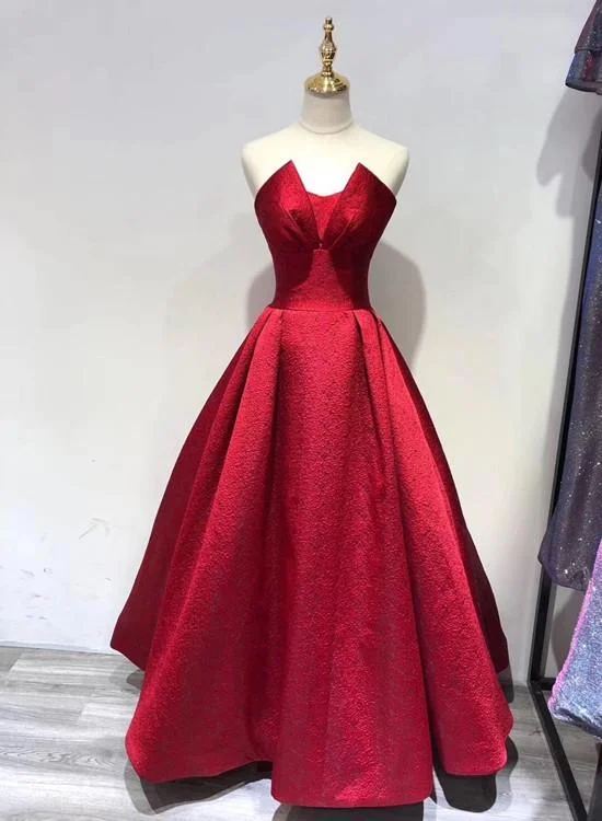 Dark Red Satin Floor Length Party Gown, Prom Dress, Elegant Evening Dress  .DS3042