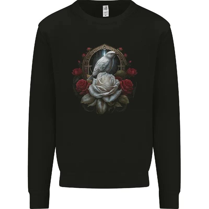 A Bird and Rose in Front of a Gothic Mirror Mens Sweatshirt Jumper