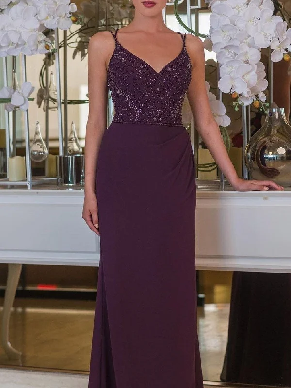 Sleeveless Spaghetti Straps Trumpet/Mermaid Floor-Length Evening Dress,DS3792