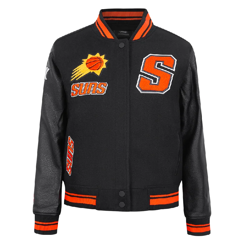 NBA PHOENIX SUNS RETRO CLASSIC WOMEN'S RIB WOOL VARSITY JACKET (BLACK/ORANGE)