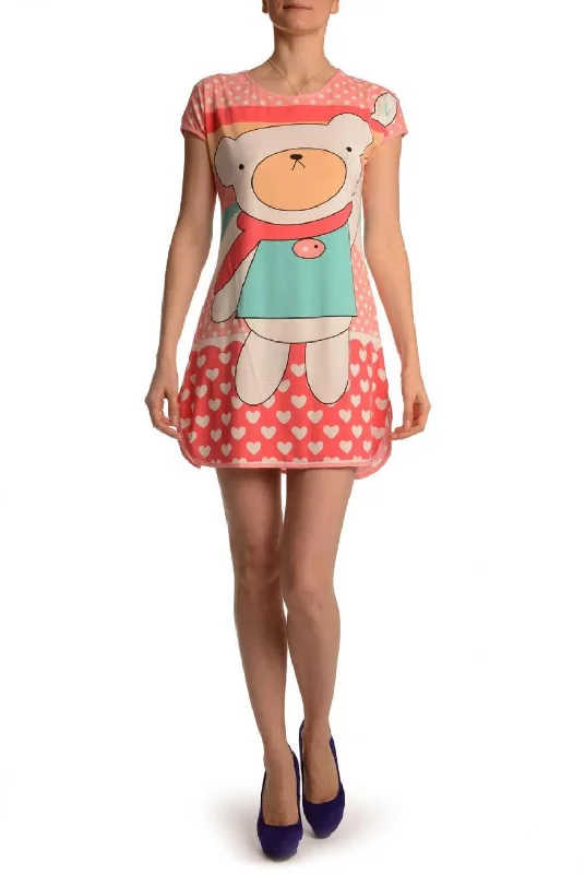 Waving Bear On Salmon Pink Lightweight Dress