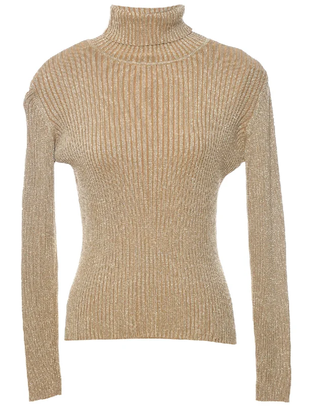 Lurex Thread Pattern Turtleneck Jumper - L