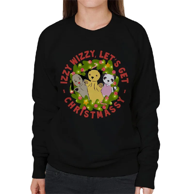 Sooty Christmas Illuminated Wreath Izzy Wizzy Lets Get Chrismassy Women's Sweatshirt