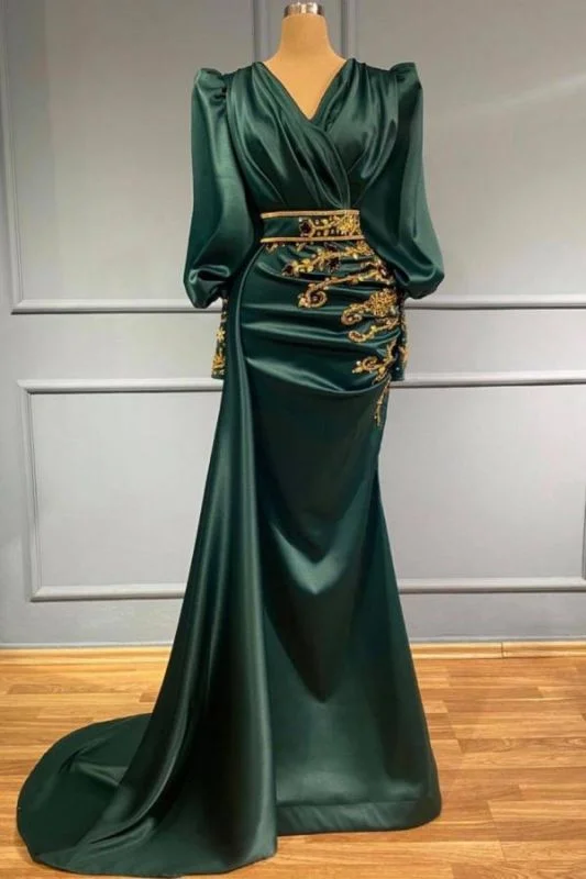 Dark Green Evening Dresses Long Prom Dresses with Sleeves,DS3729