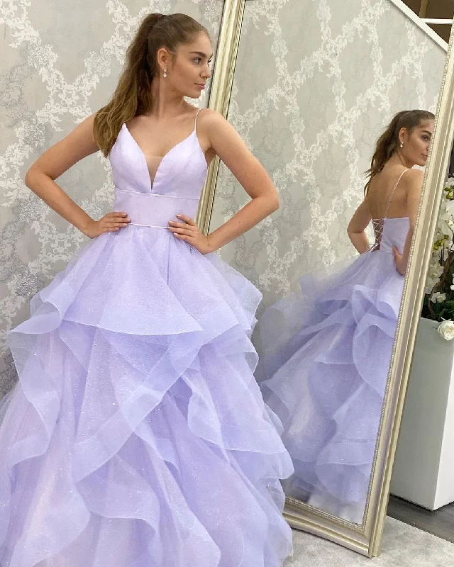 Princess Lavender A-line Ruffles Long Formal Dress,DS3108