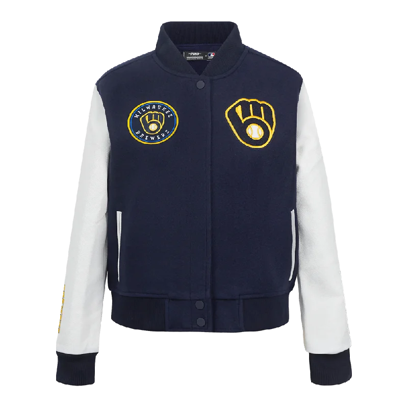 MLB MILWAUKEE BREWERS CLASSIC WOMEN'S WOOL VARSITY JACKET (MIDNIGHT NAVY/WHITE)