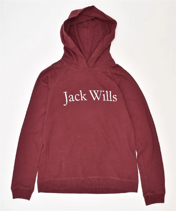 JACK WILLS Womens Loose Fit Graphic Hoodie Jumper UK 10 Small Burgundy