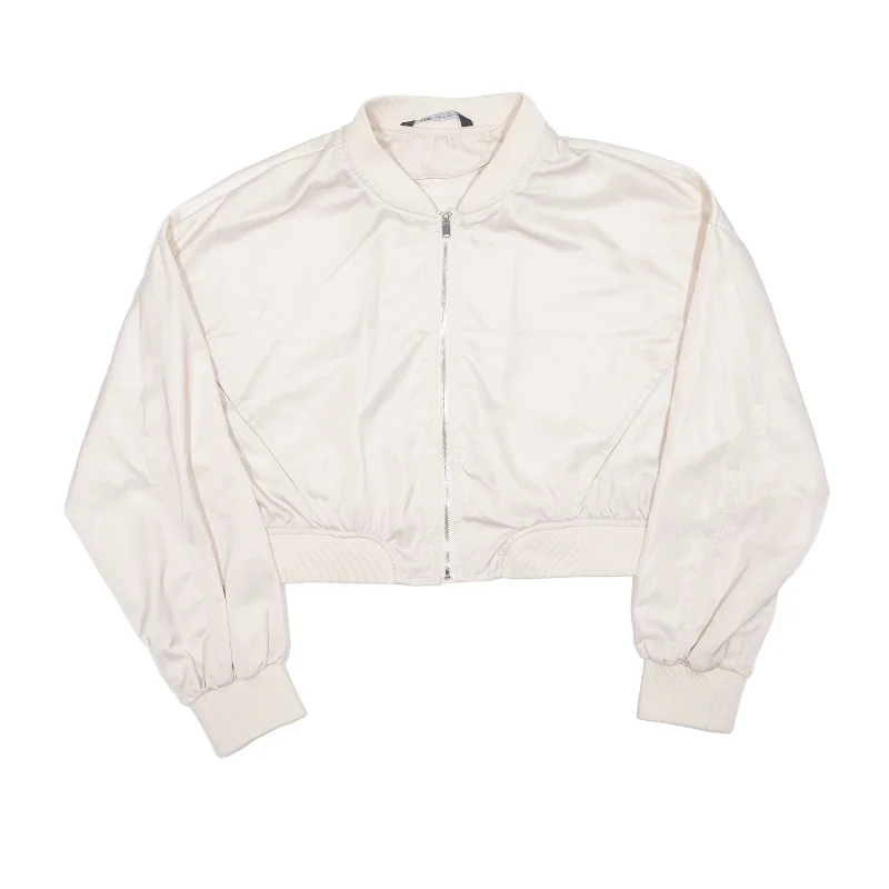 ZARA Cropped Bomber Jacket Cream Womens M