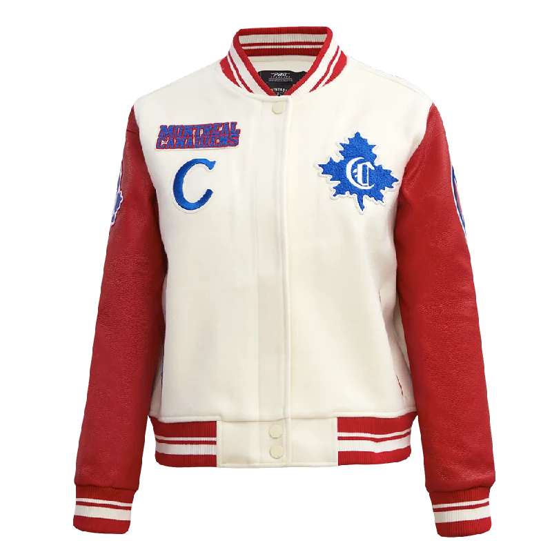 NHL MONTREAL CANADIENS RETRO CLASSIC WOMEN'S RIB WOOL VARSITY JACKET (EGGSHELL/ RED)