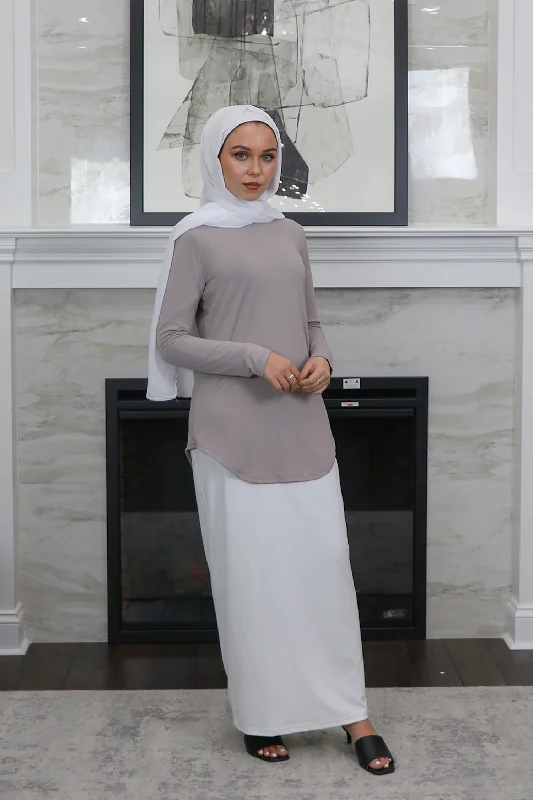 High Neck Long Sleeve Top- Light Gray