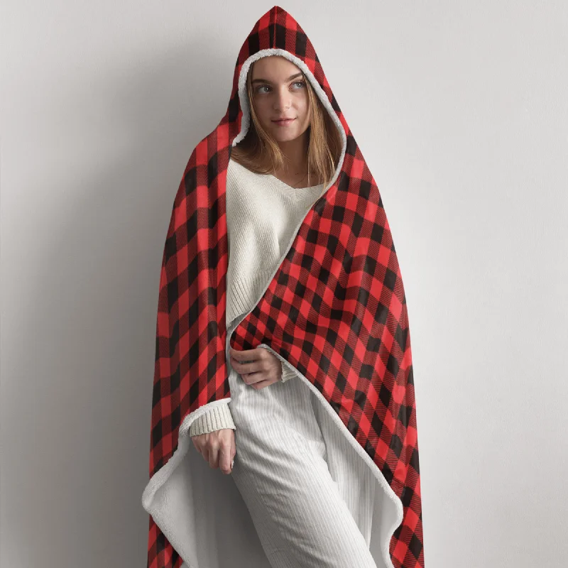 65 MCMLXV Unisex Red Buffalo Plaid Print Hooded Blanket