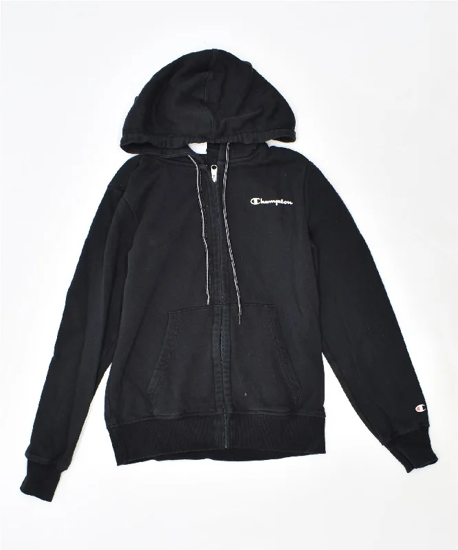 CHAMPION Womens Zip Hoodie Sweater UK 12 Medium Black Cotton