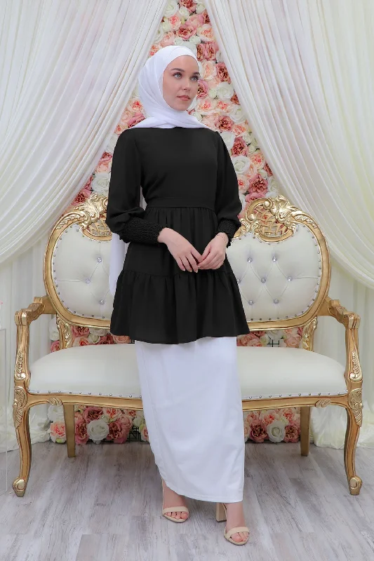 Premium Chiffon Ruffle Top- Black