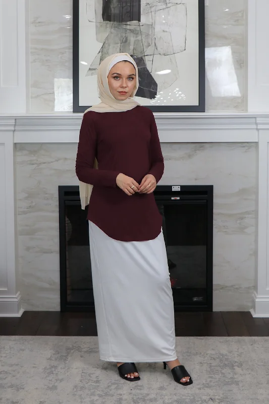 High Neck Long Sleeve Top- Mahogany