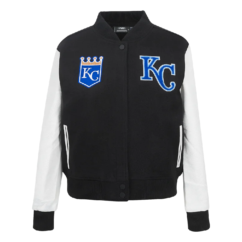 MLB KANSAS CITY ROYALS CLASSIC WOMEN'S WOOL VARSITY JACKET (BLACK/WHITE)