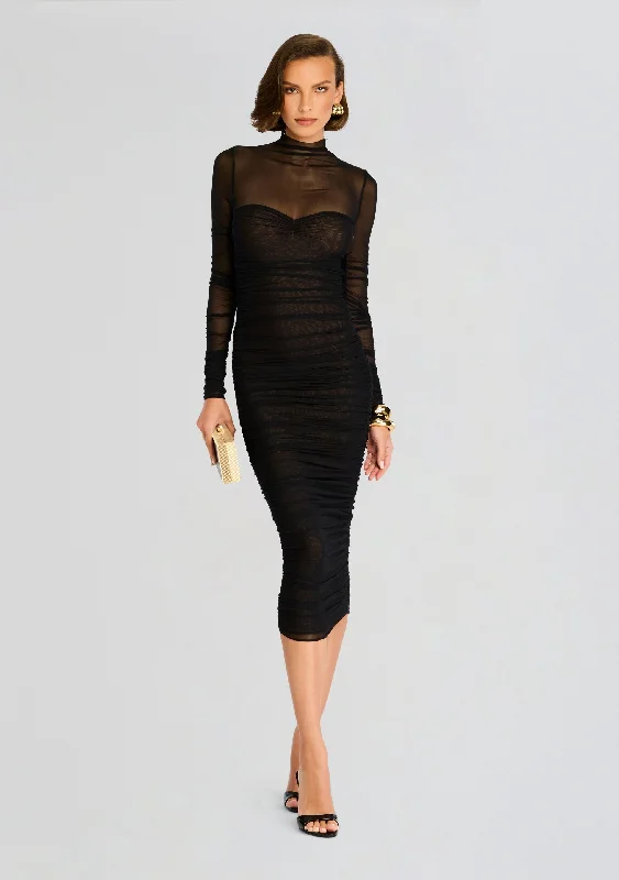 Trina Mesh Ruched Midi Dress