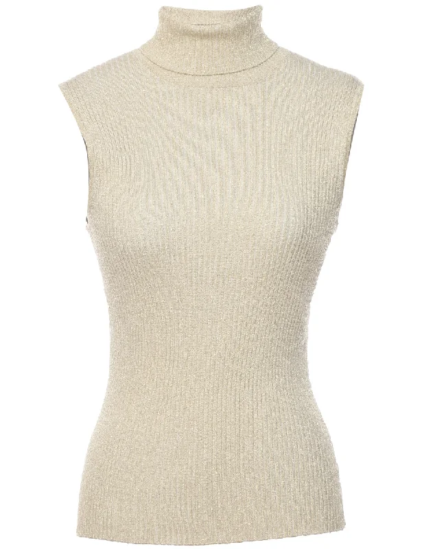 Lurex Thread Pattern Turtleneck Vest - M