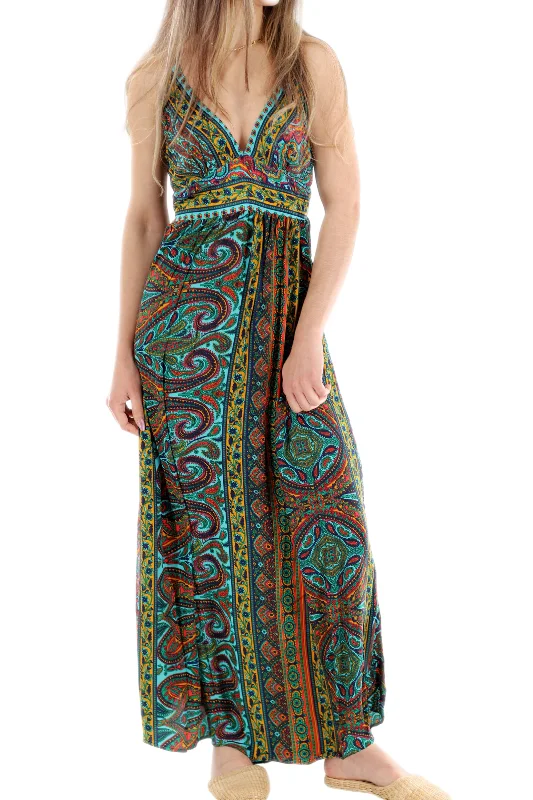 Long Flowy Floral 'Alessandra' Maxi Dress in Green