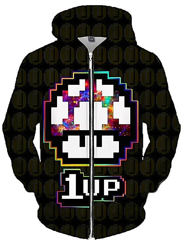 Level Up Mushroom Unisex Zip-Up Hoodie