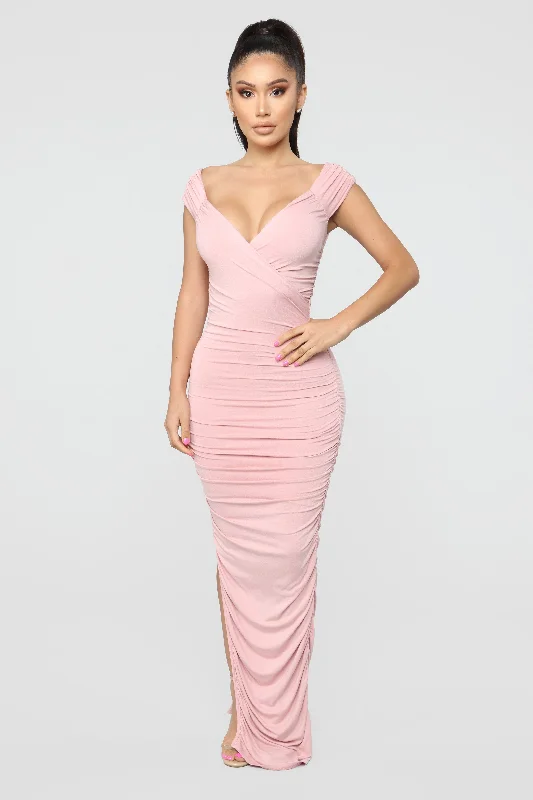 Call Me Elastic Ruched Maxi Dress - Pink