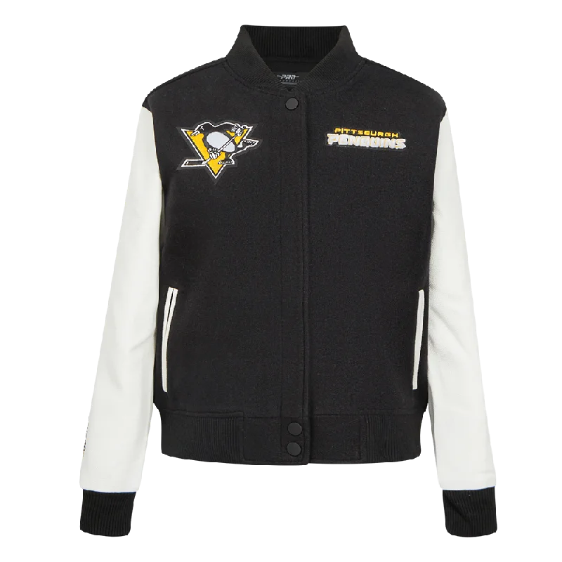 NHL PITTSBURGH PENGUINS CLASSIC WOMEN'S VARSITY JACKET (BLACK/WHITE)