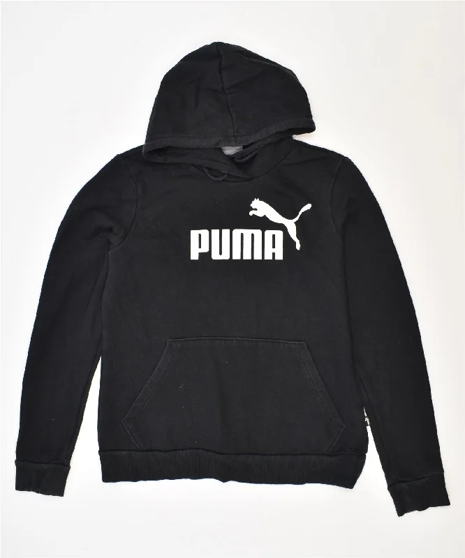 PUMA Womens Graphic Hoodie Jumper UK 12 Medium Black Cotton