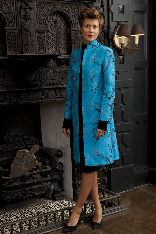 Nehru Coat in Brilliant Turquoise