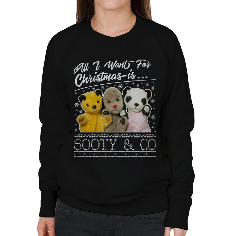 Sooty Christmas All I Want For Christmas Is Sooty And Co Women's Sweatshirt