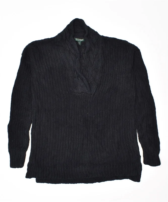 RALPH LAUREN Womens Oversized Shawl Neck Jumper Sweater UK 10 Small Black