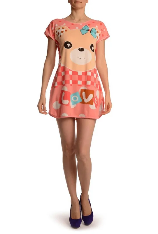 Smiling Love Bear On Salmon Pink Lightweight Dress