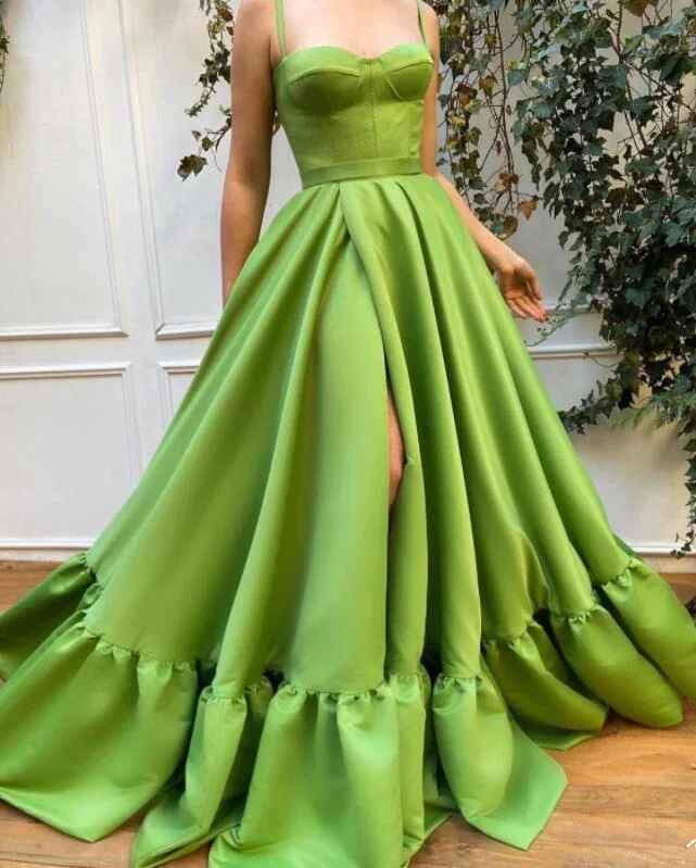 Green sweetheart gown with sexy slit prom dresses,DS3006