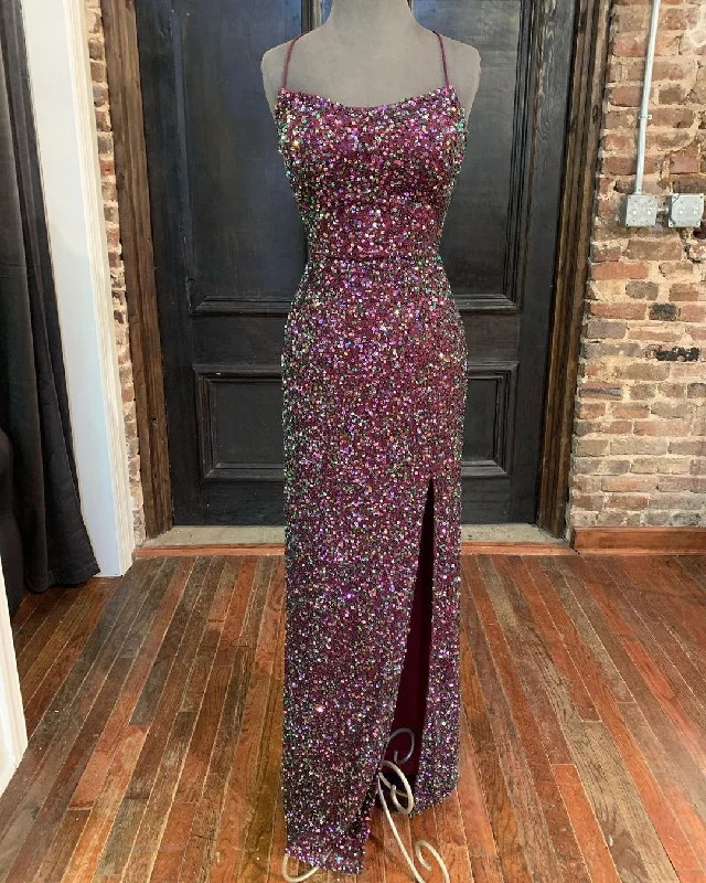 Sparkle Mermaid Sequined Long Formal Dress with Slit,DS3159