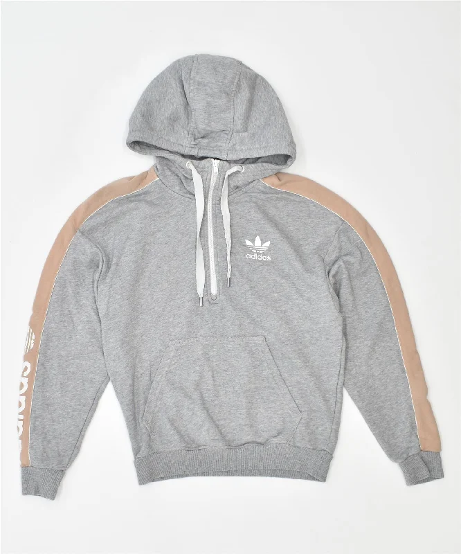 ADIDAS Womens Zip Neck Hoodie Jumper UK 6 XS Grey Cotton